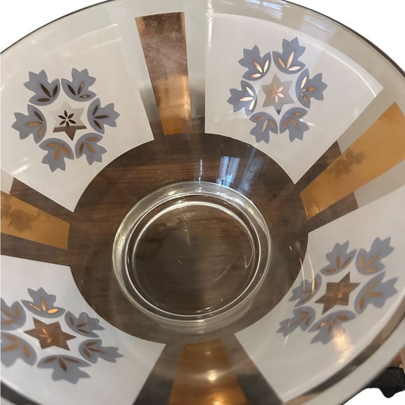 Vintage MCM Anchor Hocking Glass Chip Serving Bowl Gold Leaf Mid-Century 1960s - Picture 7 of 8